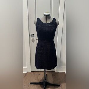 Elegant Navy Tweed Sleeveless Dress